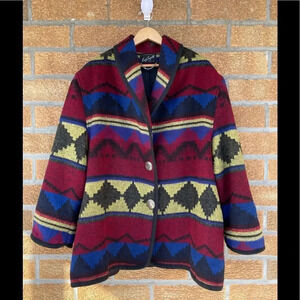 LADY SUZETTE Vintage Wool Dartmouth Fabric Southwestern Native Jacket Coat XL